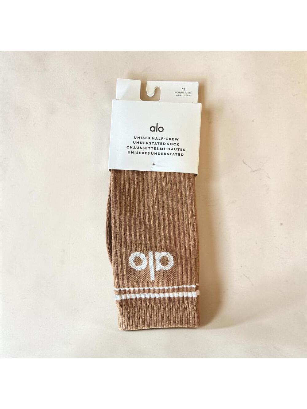 Alo Yoga Unisex Half Crew Understated Sock Tan Beige Ribbed NWT Size Medium